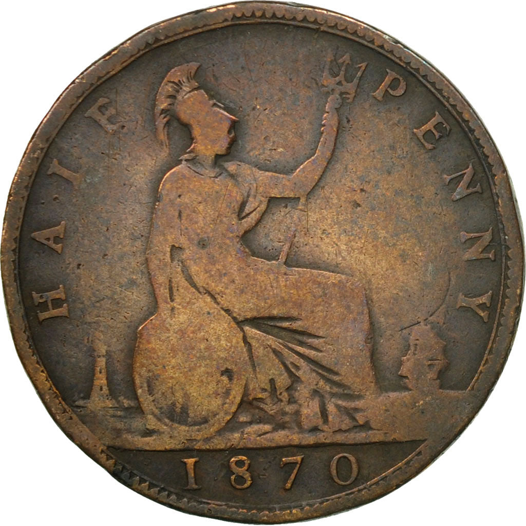 Monnaie, Grande-Bretagne, Victoria, 1/2 Penny, 1870, TB, Bronze, KM:748.2