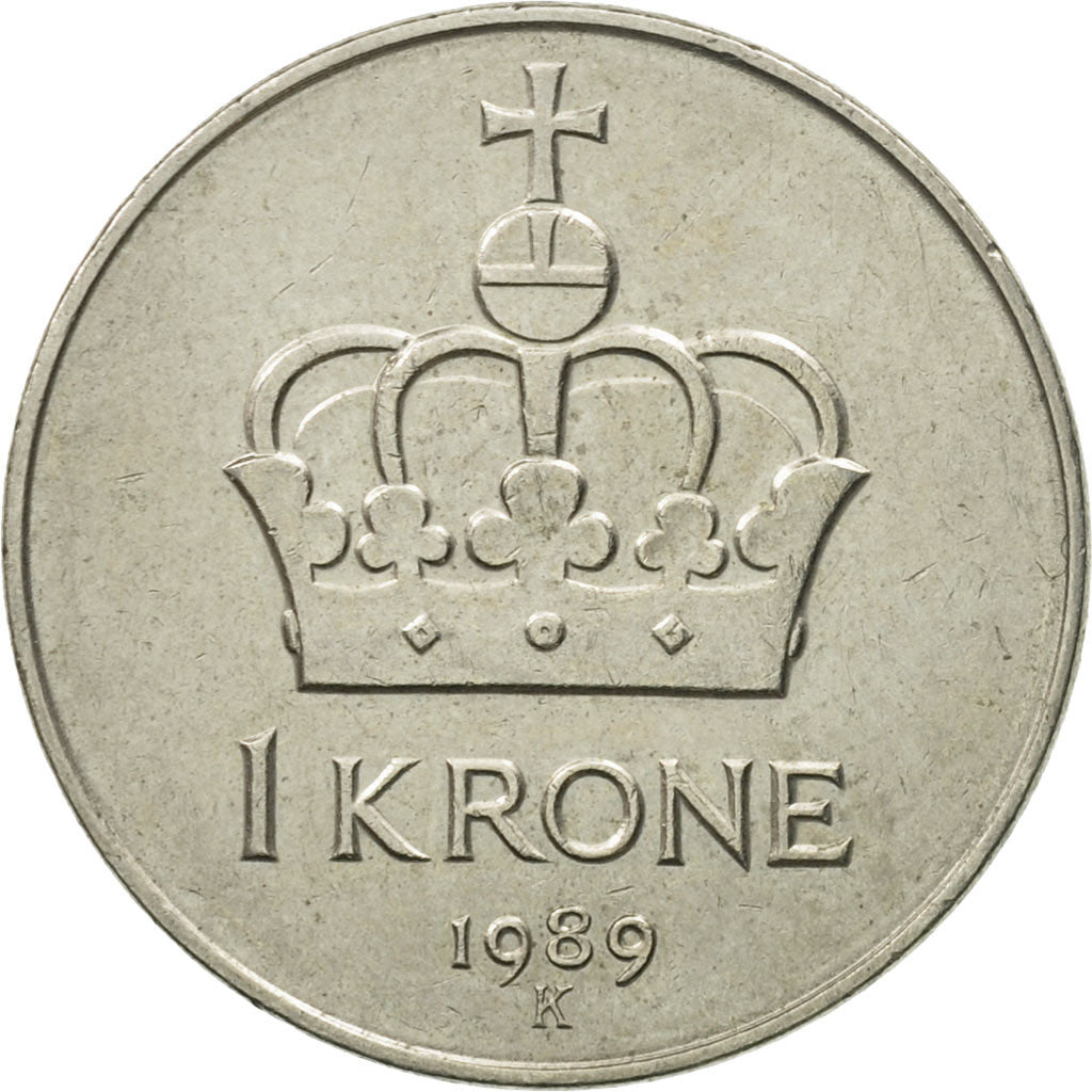 Moneta, Norvegia, Olav V, Krone, 1989, BB, Rame-nichel, KM:419