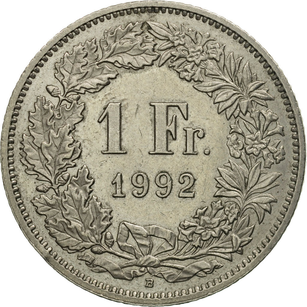 Coin, Switzerland, Franc, 1992, Bern, EF(40-45), Copper-nickel, KM:24a.3