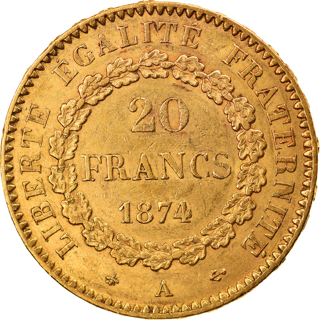 Moneda, Francia, Génie, 20 Francs, 1874, Paris, EBC, Oro, KM:825, Gadoury:1063