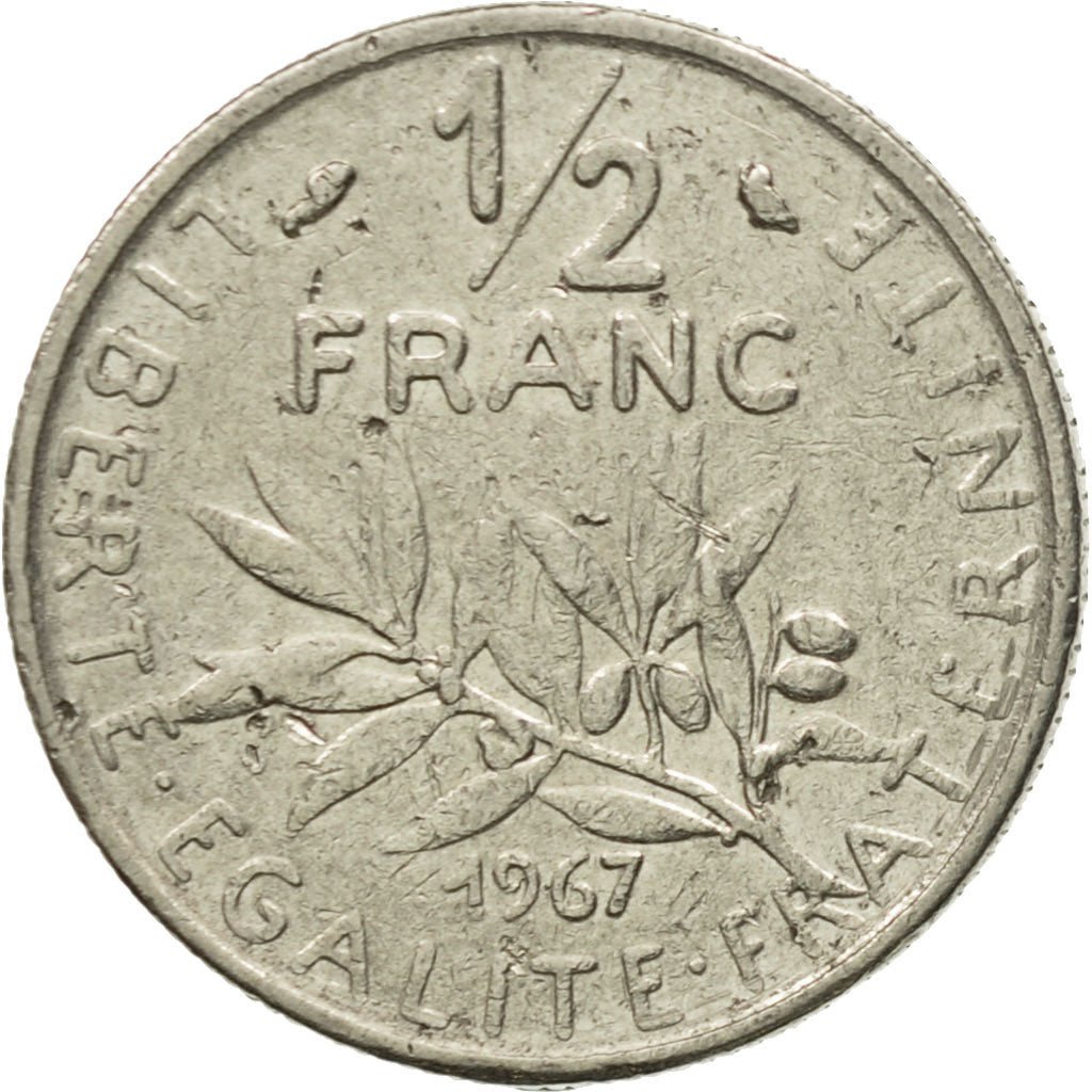 Moneta, Francia, Semeuse, 1/2 Franc, 1967, Paris, MB+, Nichel, KM:931.1