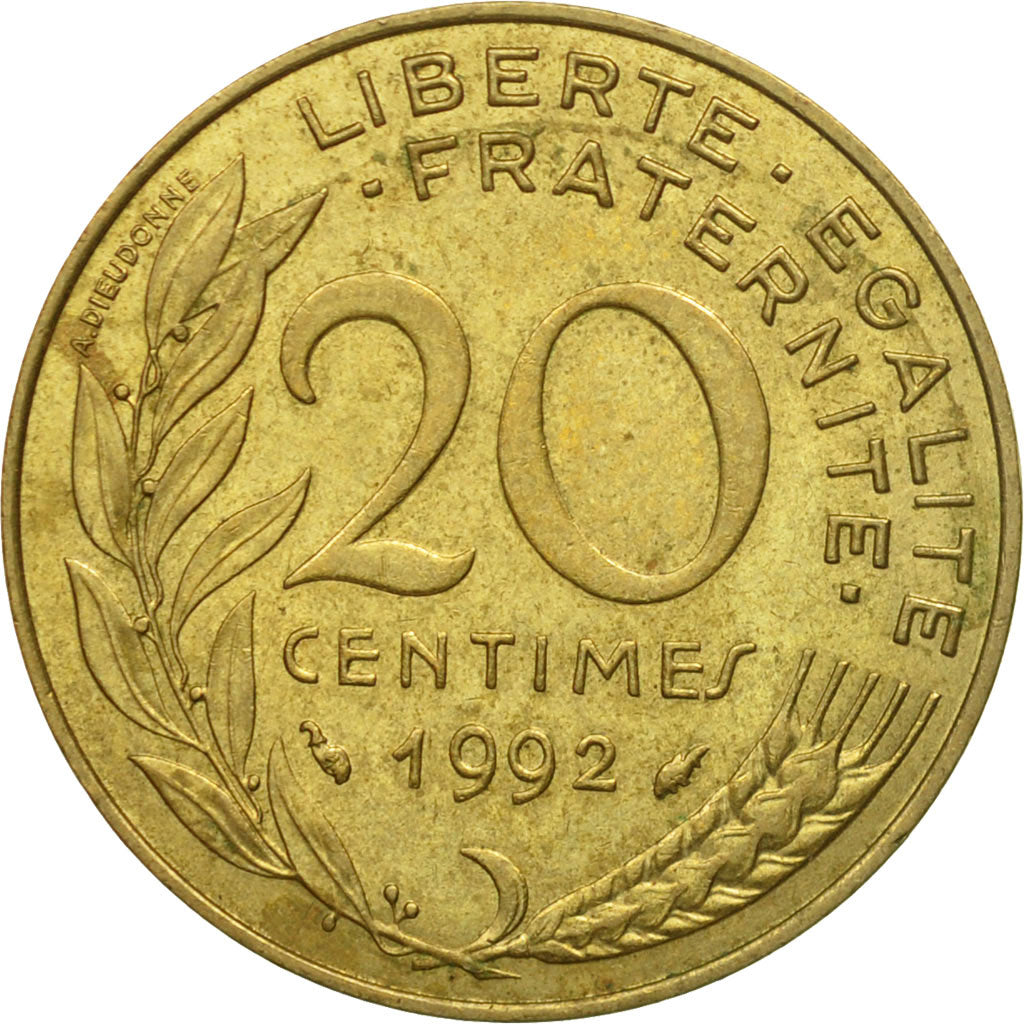 Coin, France, Marianne, 20 Centimes, 1992, Paris, EF(40-45), Aluminum-Bronze