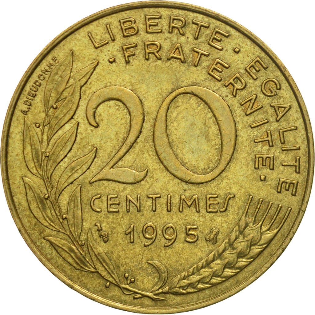Coin, France, Marianne, 20 Centimes, 1995, Paris, EF(40-45), Aluminum-Bronze