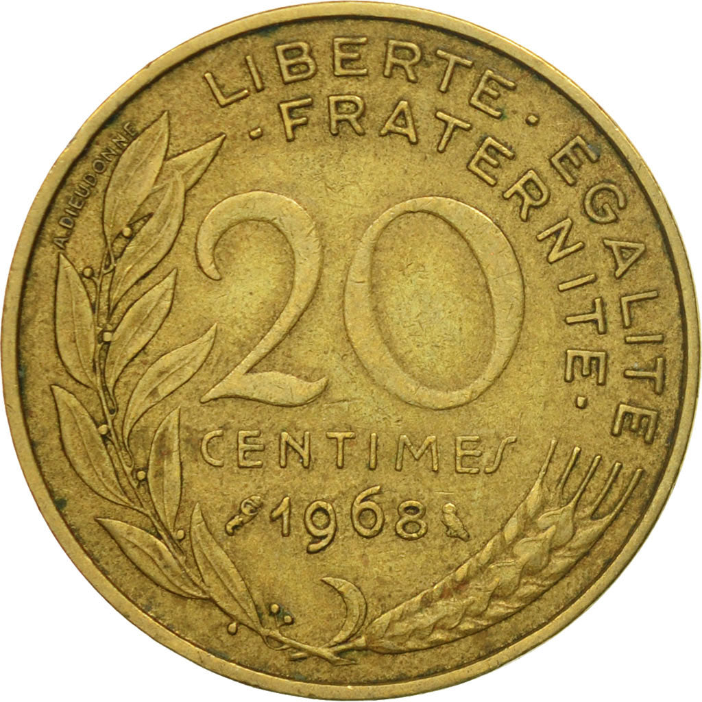 Coin, France, Marianne, 20 Centimes, 1968, Paris, EF(40-45), Aluminum-Bronze