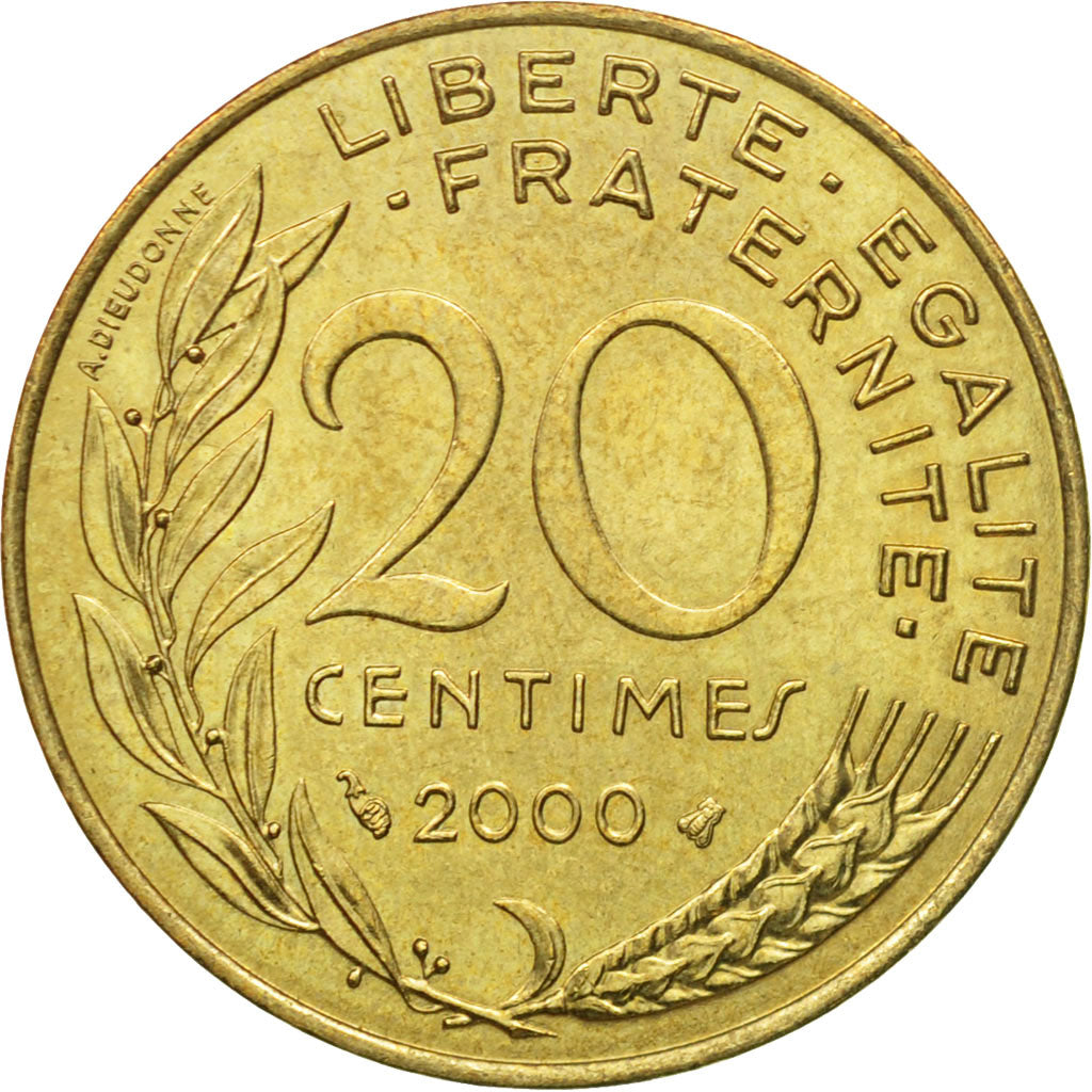 Coin, France, Marianne, 20 Centimes, 2000, Paris, EF(40-45), Aluminum-Bronze