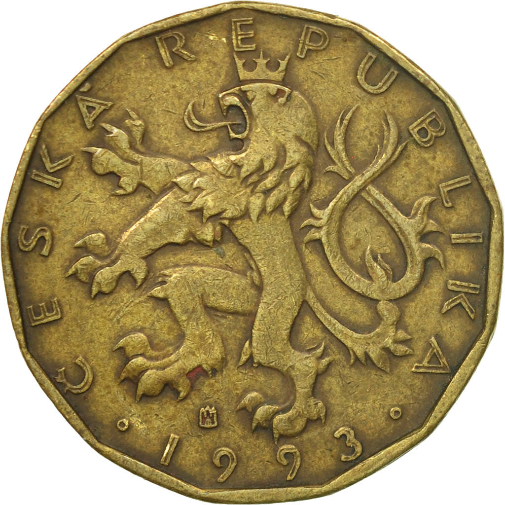 Coin, Czech Republic, 20 Korun, 1993, VF(30-35), Brass plated steel, KM:5