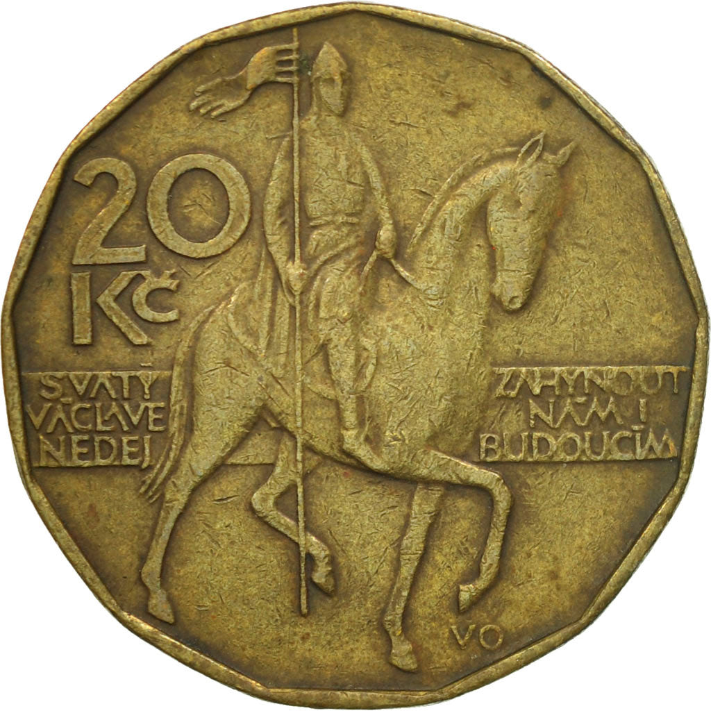 Coin, Czech Republic, 20 Korun, 1993, VF(30-35), Brass plated steel, KM:5