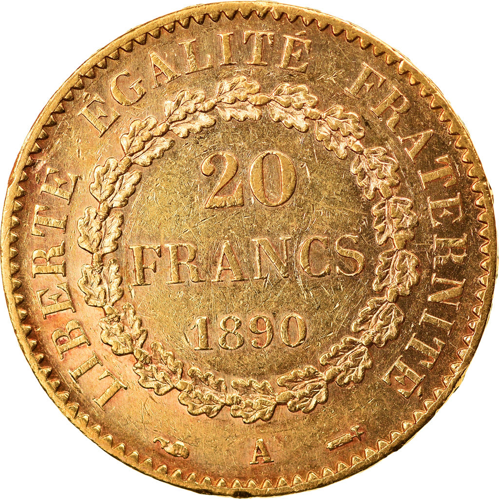 Coin, France, Génie, 20 Francs, 1890, Paris, AU(55-58), Gold, KM:825