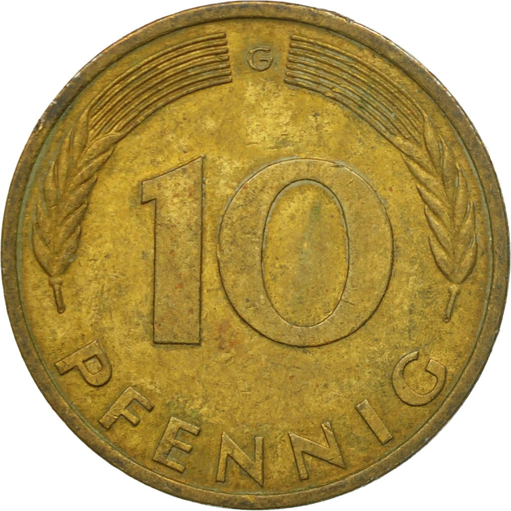 Coin, GERMANY - FEDERAL REPUBLIC, 10 Pfennig, 1977, Karlsruhe, VF(20-25), Brass