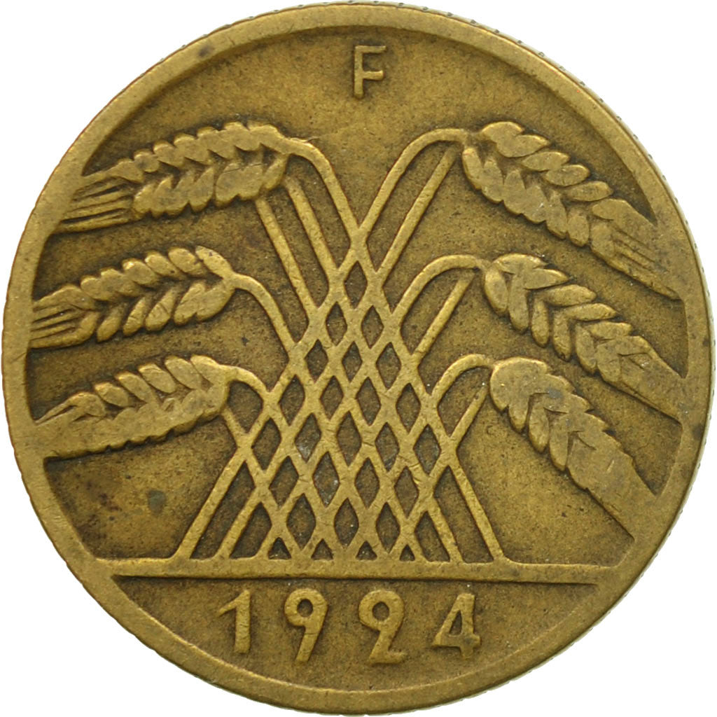 Moneta, GERMANIA, REPUBBLICA DI WEIMAR, 10 Rentenpfennig, 1924, Stuttgart, MB+