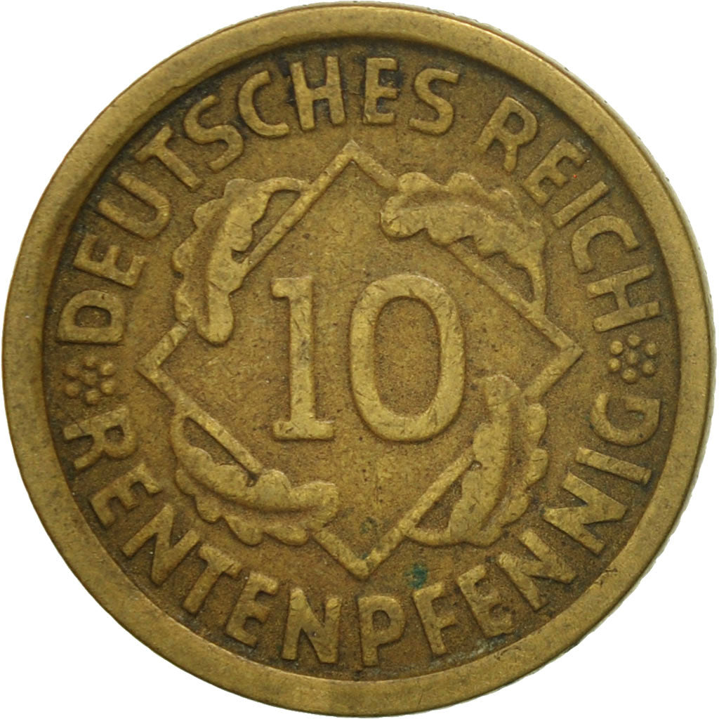 Moneta, GERMANIA, REPUBBLICA DI WEIMAR, 10 Rentenpfennig, 1924, Stuttgart, MB+
