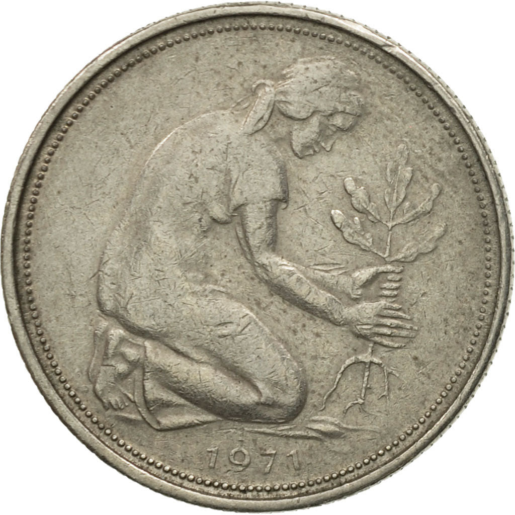 Munten, Federale Duitse Republiek, 50 Pfennig, 1971, Karlsruhe, FR+