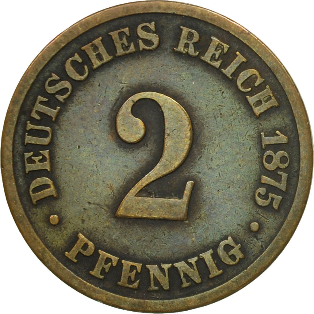 Coin, GERMANY - EMPIRE, Wilhelm I, 2 Pfennig, 1875, Munich, VF(30-35), Copper