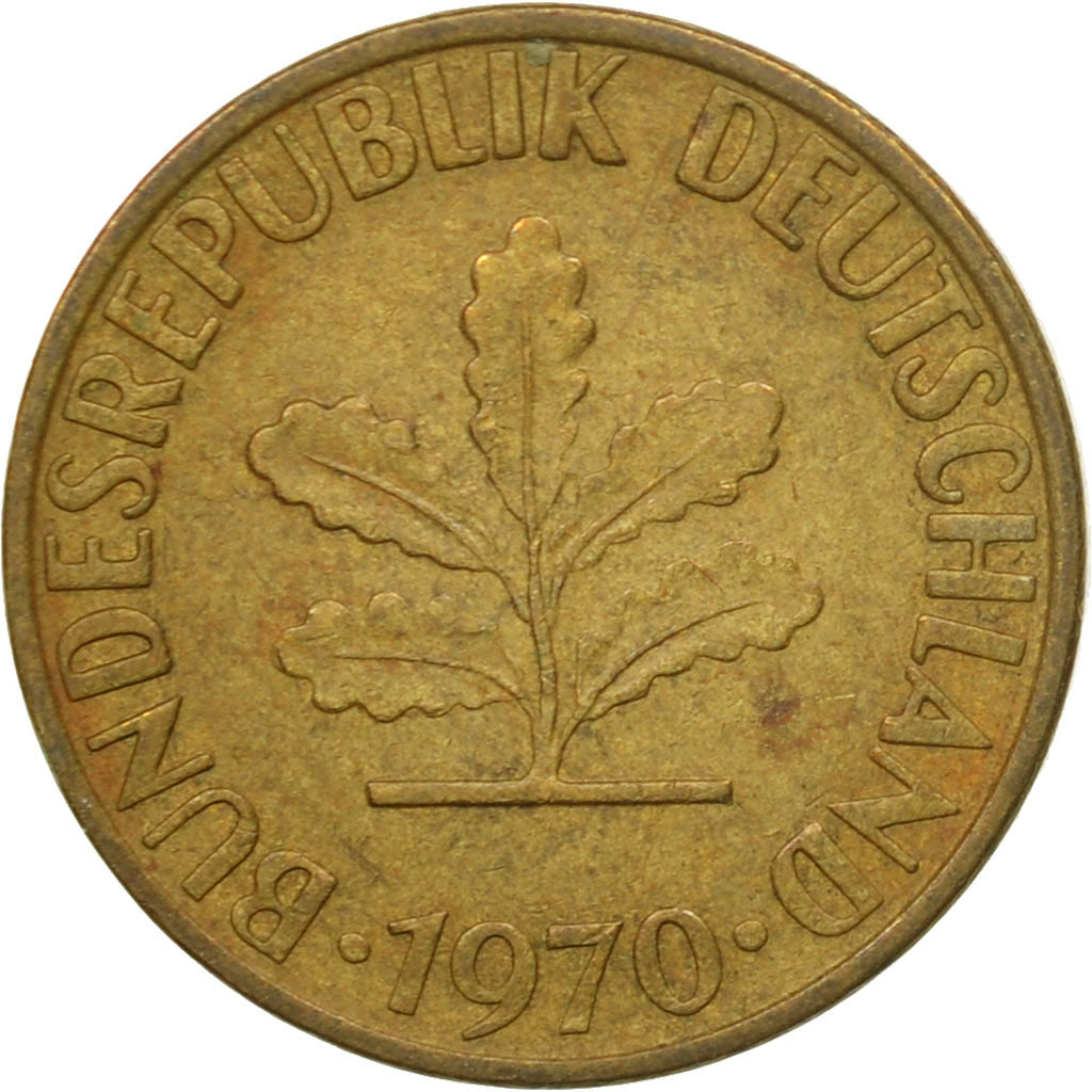 Moneta, Niemcy - RFN, 5 Pfennig, 1970, Munich, VF(30-35), Mosiądz powlekany