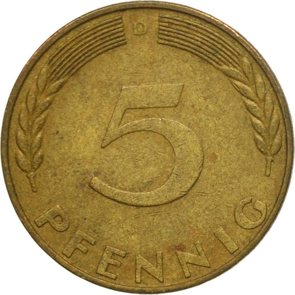 Moneta, Niemcy - RFN, 5 Pfennig, 1970, Munich, VF(30-35), Mosiądz powlekany