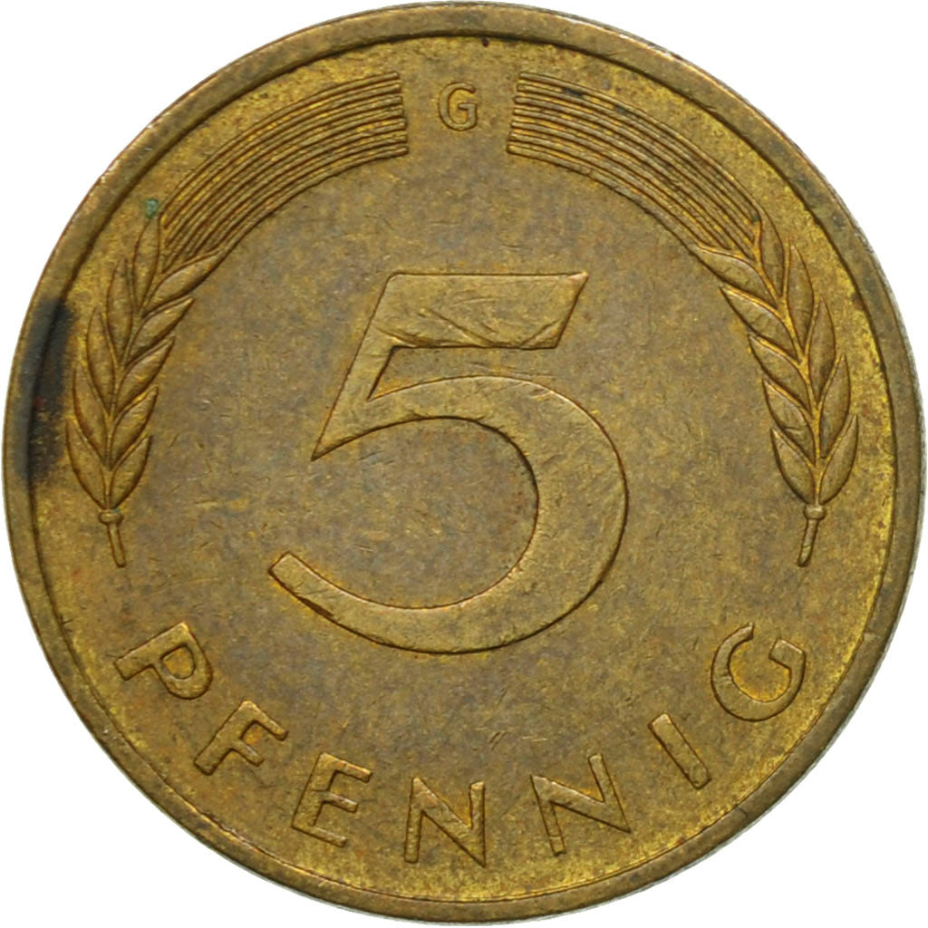 Moneta, Niemcy - RFN, 5 Pfennig, 1986, Karlsruhe, VF(30-35), Mosiądz powlekany