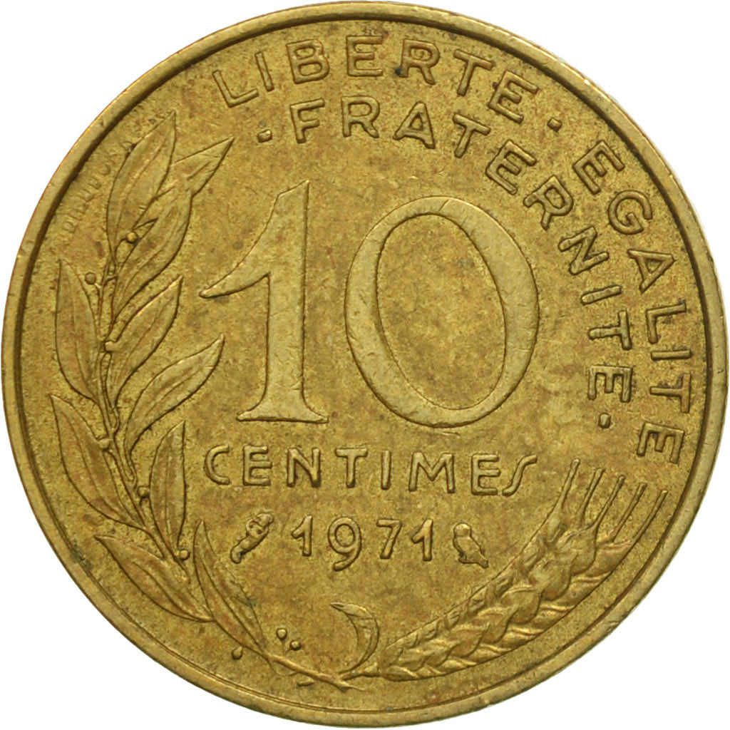 Moneda, Francia, Marianne, 10 Centimes, 1971, Paris, BC+, Aluminio - bronce