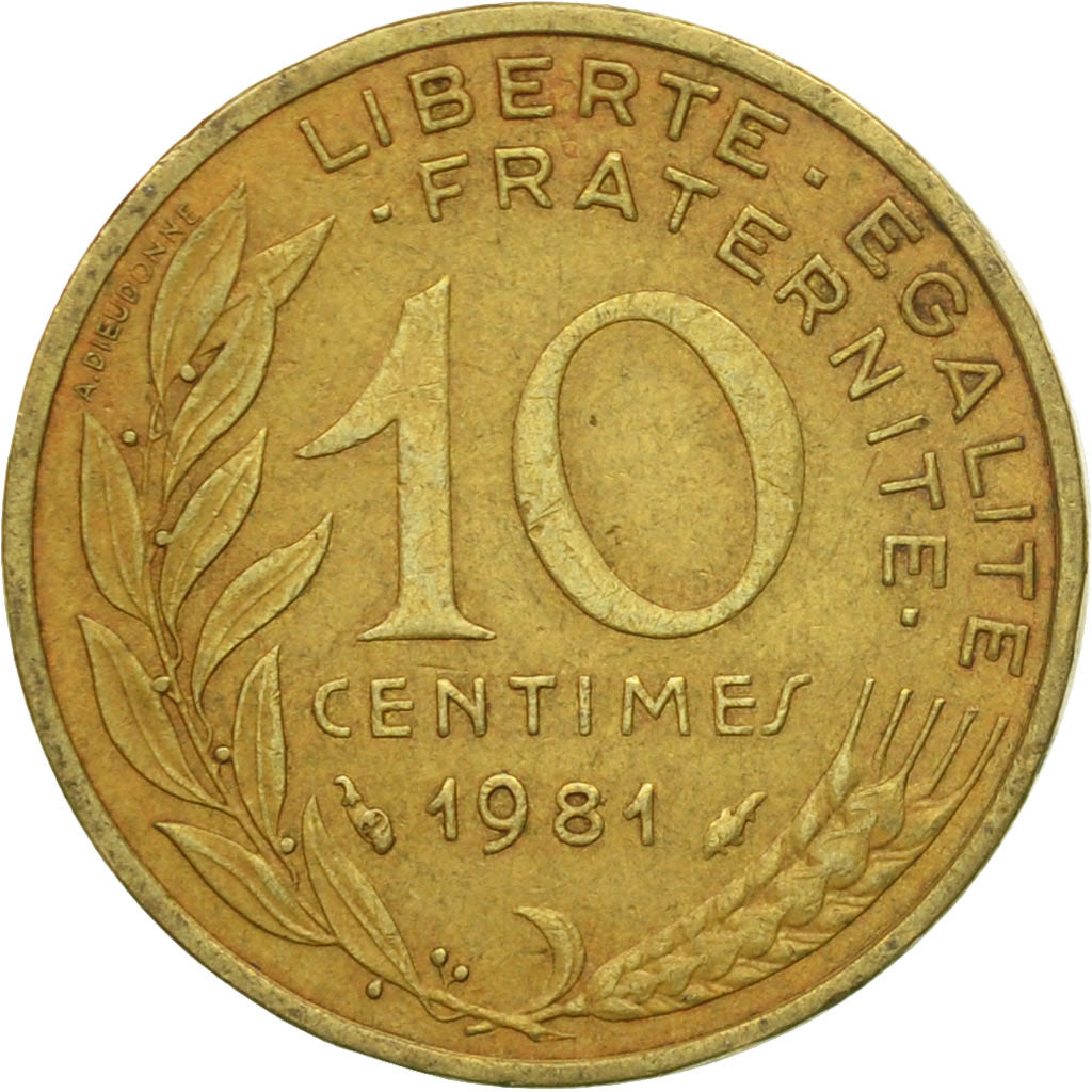 Moneda, Francia, Marianne, 10 Centimes, 1981, Paris, BC+, Aluminio - bronce