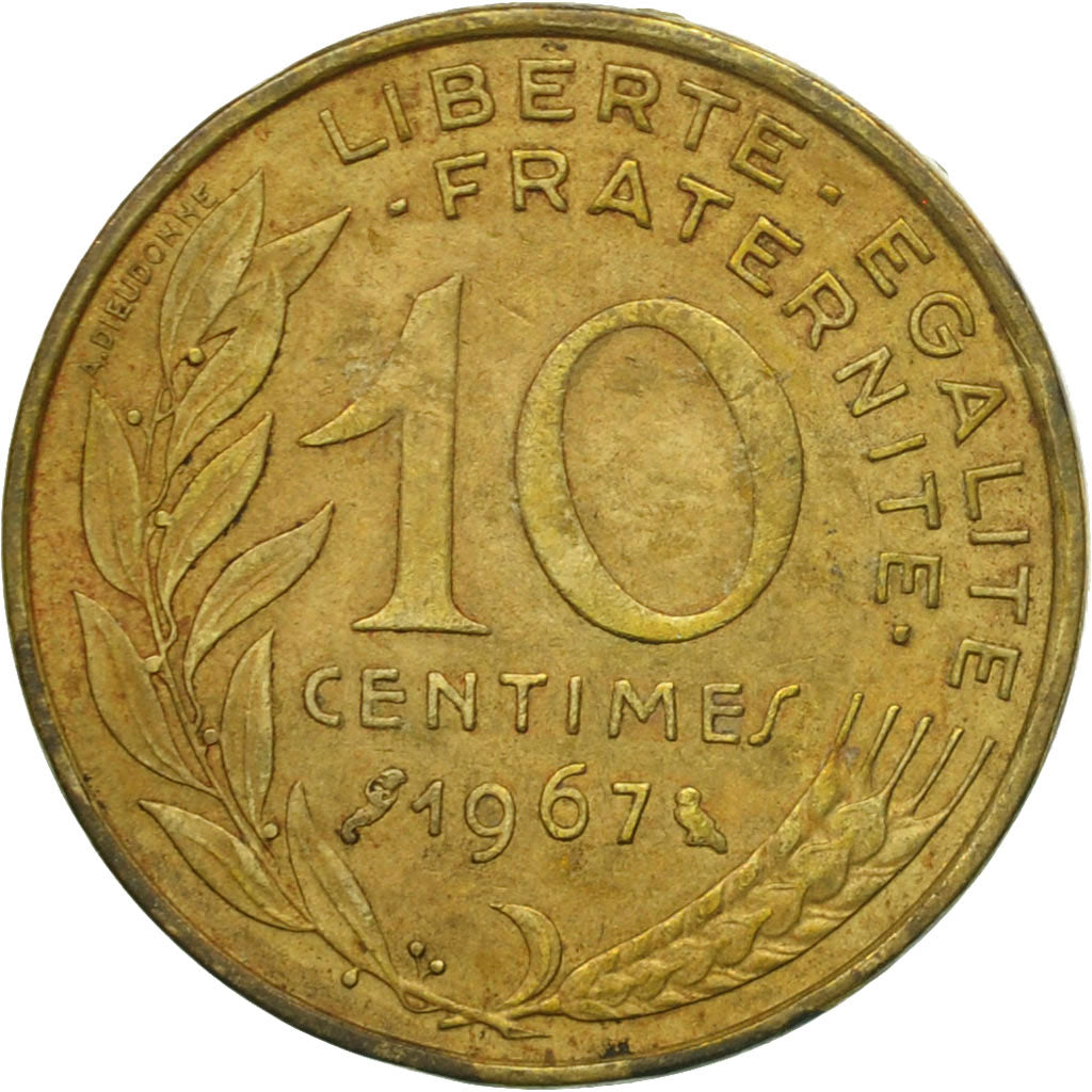Moneda, Francia, Marianne, 10 Centimes, 1967, Paris, BC+, Aluminio - bronce
