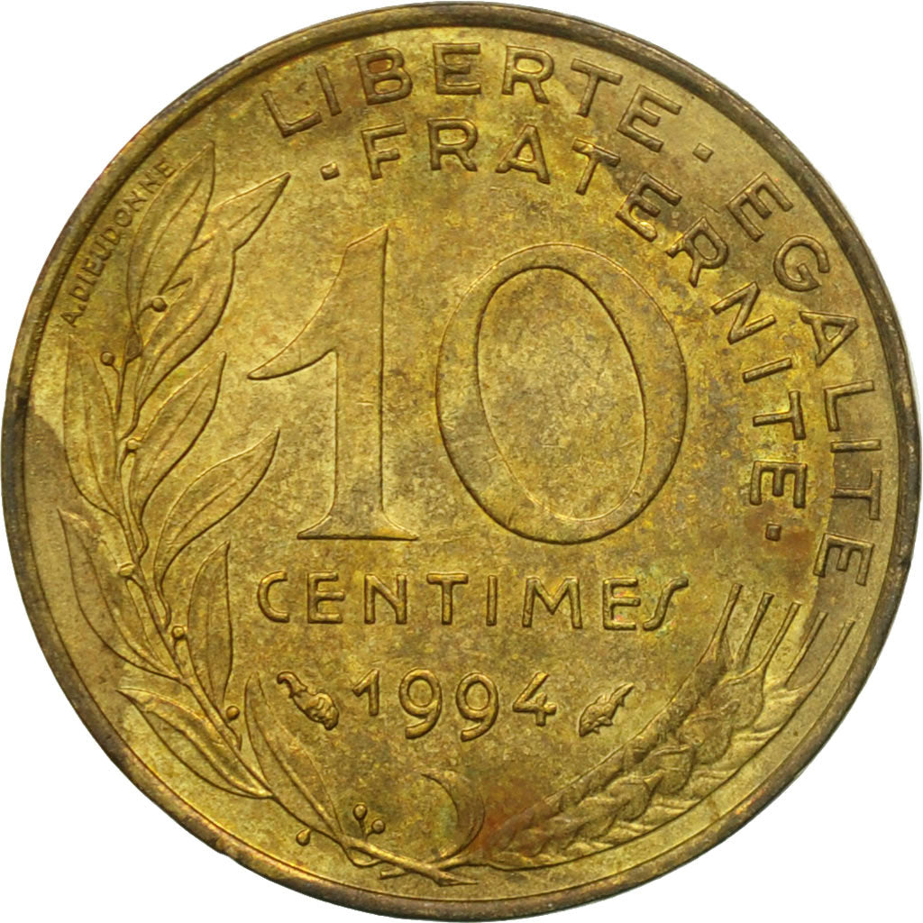 Moneda, Francia, Marianne, 10 Centimes, 1994, Paris, BC+, Aluminio - bronce