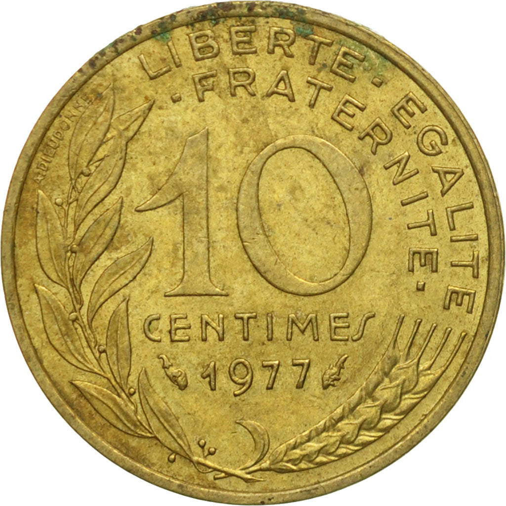 Moneda, Francia, Marianne, 10 Centimes, 1977, Paris, BC+, Aluminio - bronce
