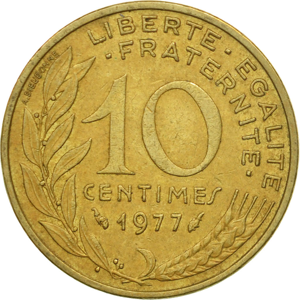 Moneda, Francia, Marianne, 10 Centimes, 1977, Paris, MBC, Aluminio - bronce