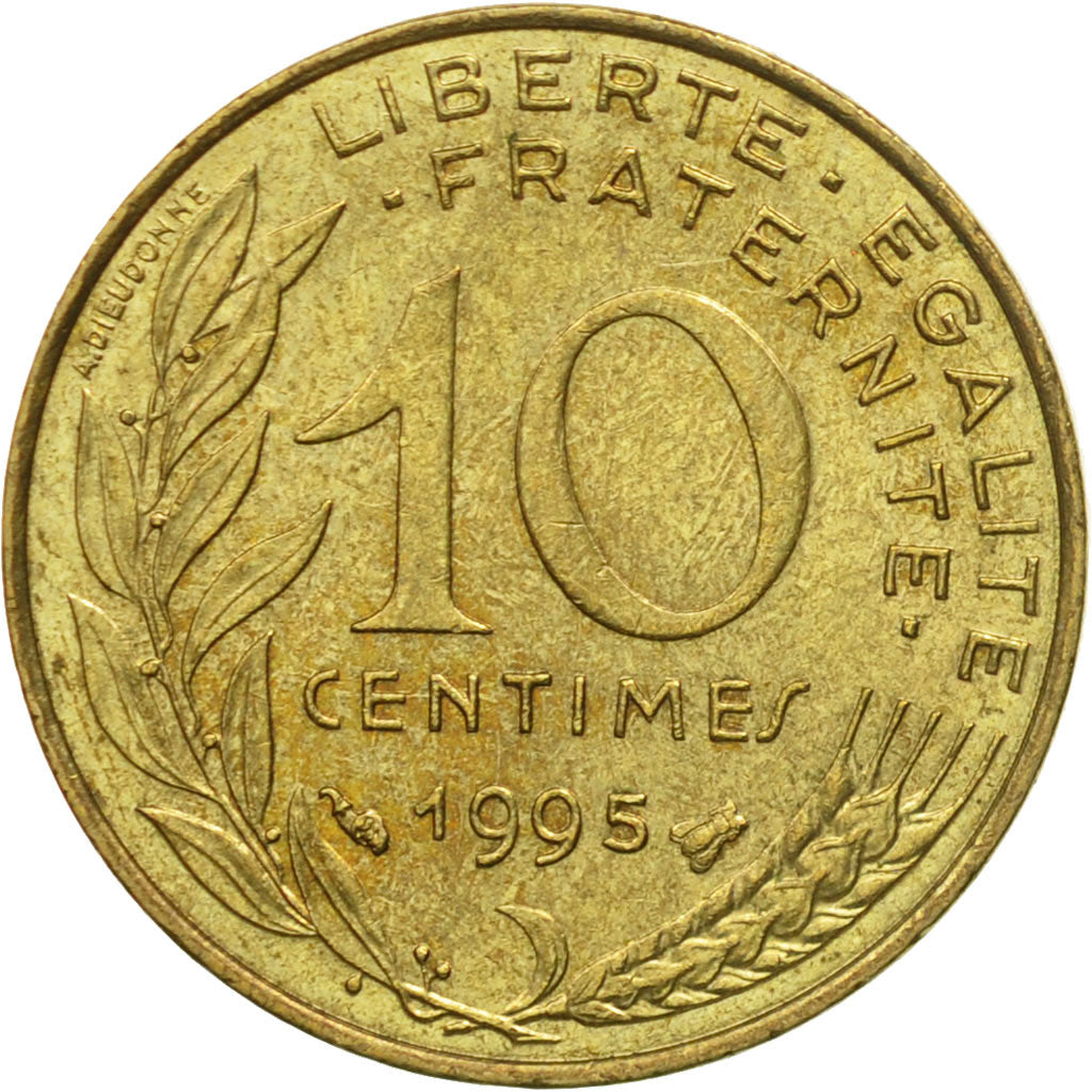 Moneda, Francia, Marianne, 10 Centimes, 1995, Paris, MBC, Aluminio - bronce