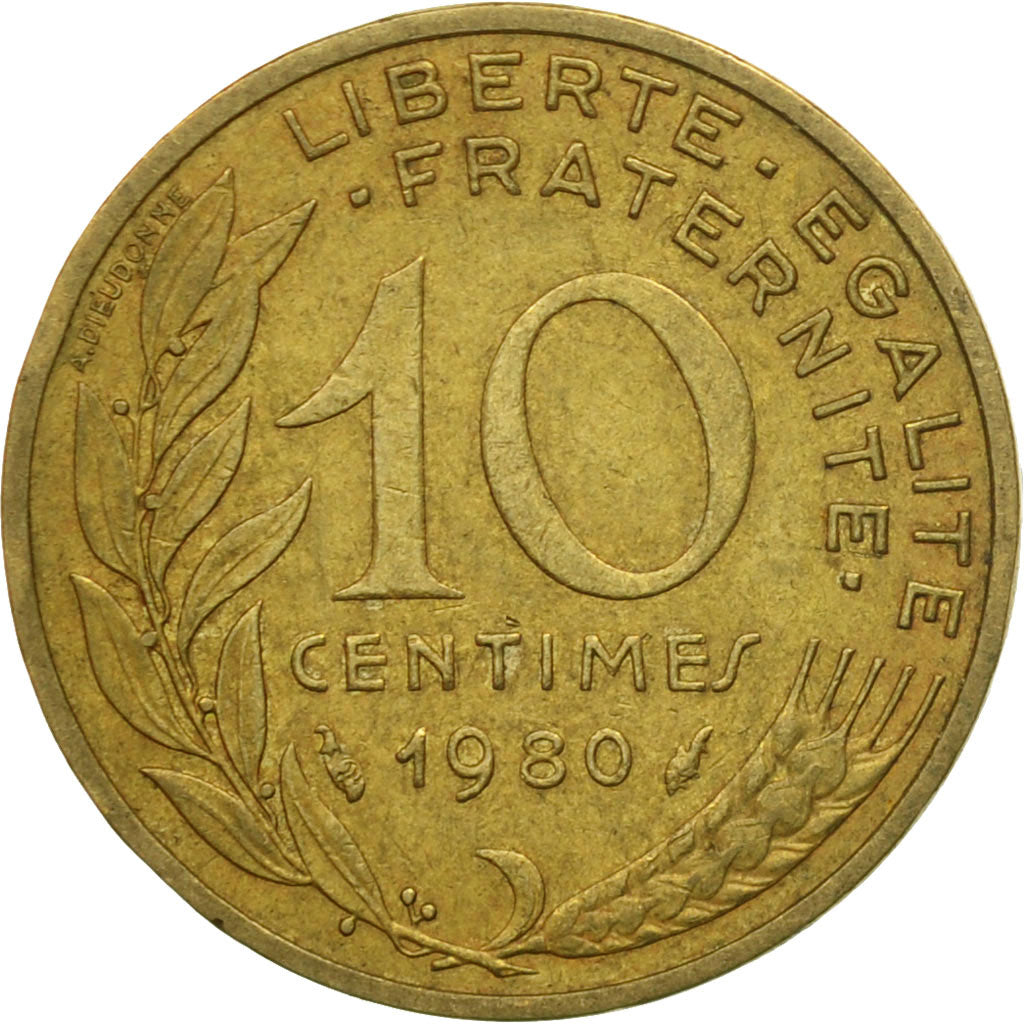 Moneda, Francia, Marianne, 10 Centimes, 1980, Paris, BC+, Aluminio - bronce