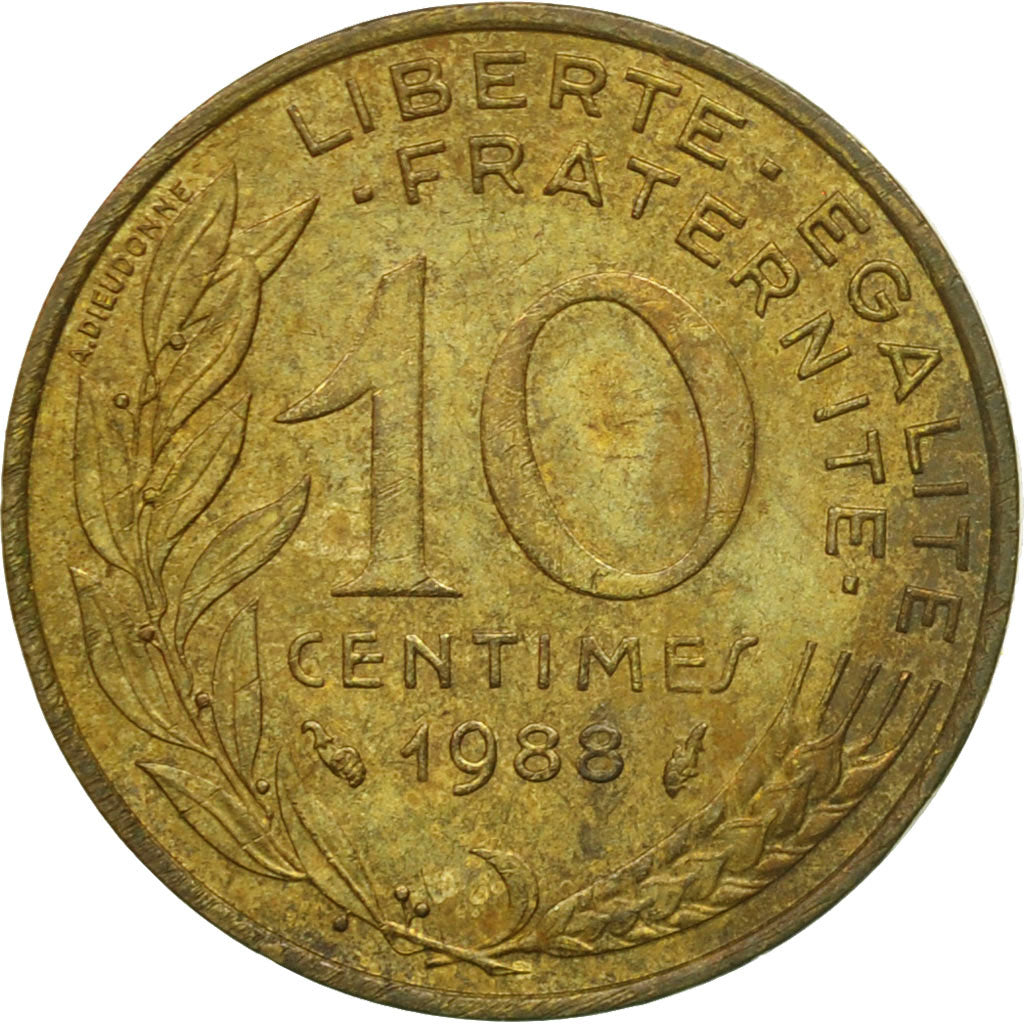 Moneda, Francia, Marianne, 10 Centimes, 1988, Paris, BC+, Aluminio - bronce