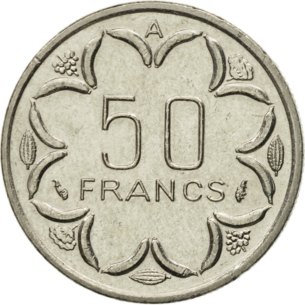 Moneta, Stati dell’Africa centrale, 50 Francs, 1989, Paris, BB, Nichel, KM:11