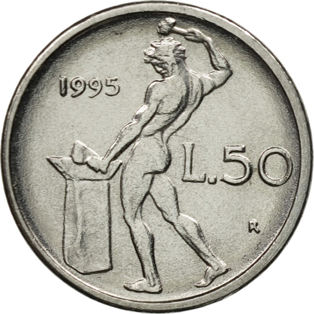 Münze, Italien, 50 Lire, 1995, Rome, SS+, Stainless Steel, KM:95.2