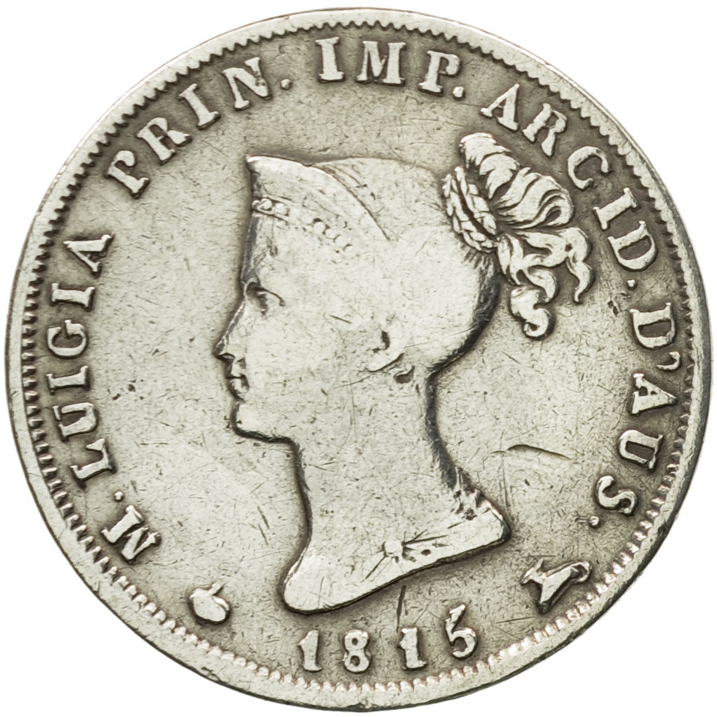 Coin, ITALIAN STATES, PARMA, Maria Luigia, 10 Soldi, 1815, EF(40-45), Silver