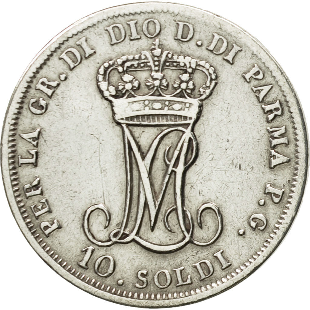 Coin, ITALIAN STATES, PARMA, Maria Luigia, 10 Soldi, 1815, EF(40-45), Silver