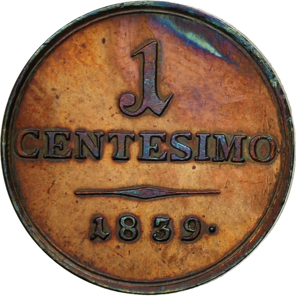 Monnaie, États italiens, LOMBARDY-VENETIA, Centesimo, 1839, Milan, TB, Cuivre