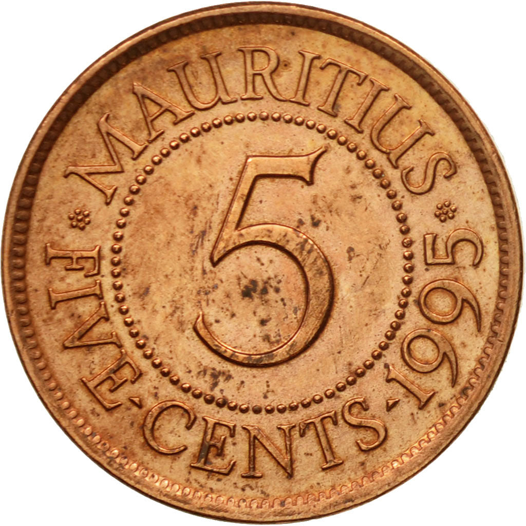 Coin, Mauritius, 5 Cents, 1995, VF(30-35), Copper Plated Steel, KM:52