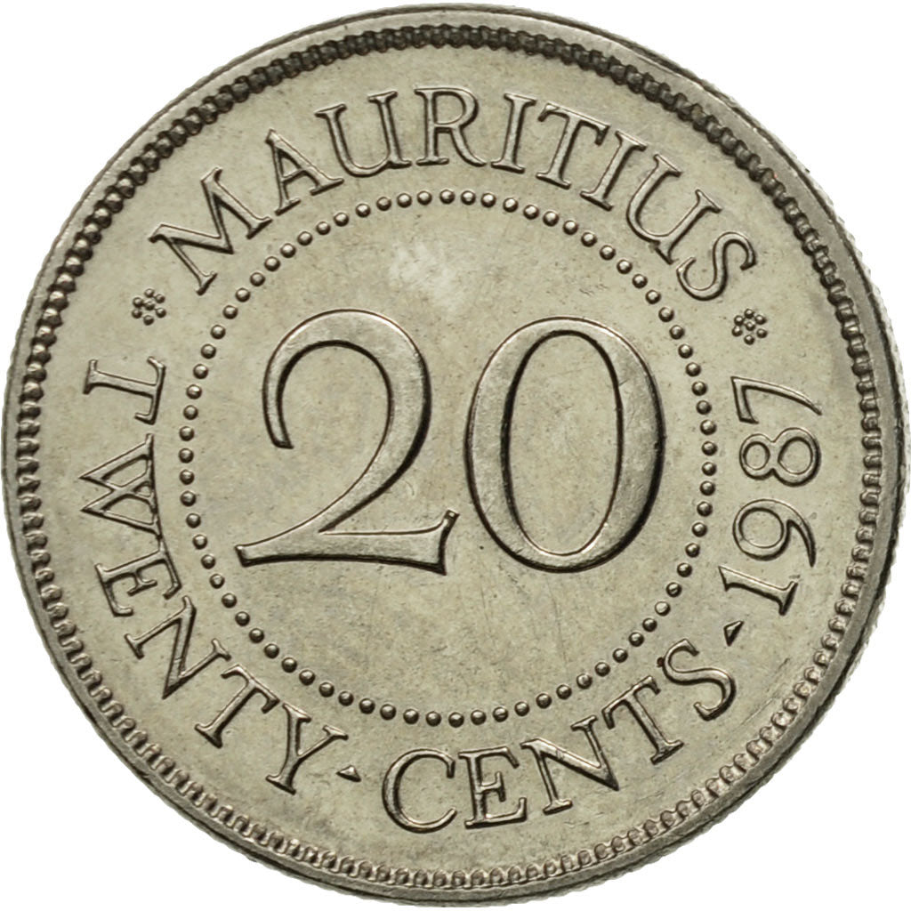 Monnaie, Mauritius, 20 Cents, 1987, TTB, Nickel plated steel, KM:53