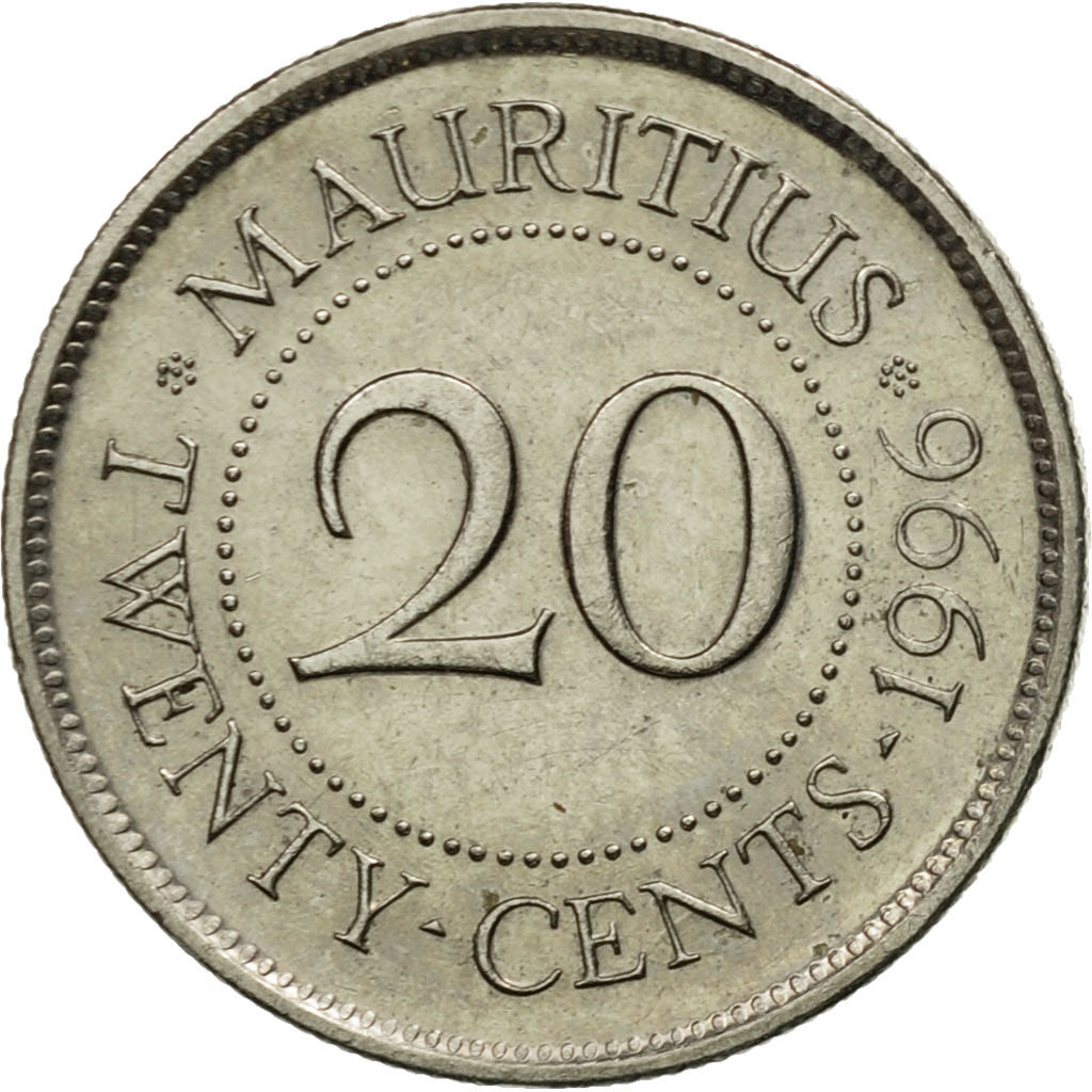 Monnaie, Mauritius, 20 Cents, 1996, TTB, Nickel plated steel, KM:53