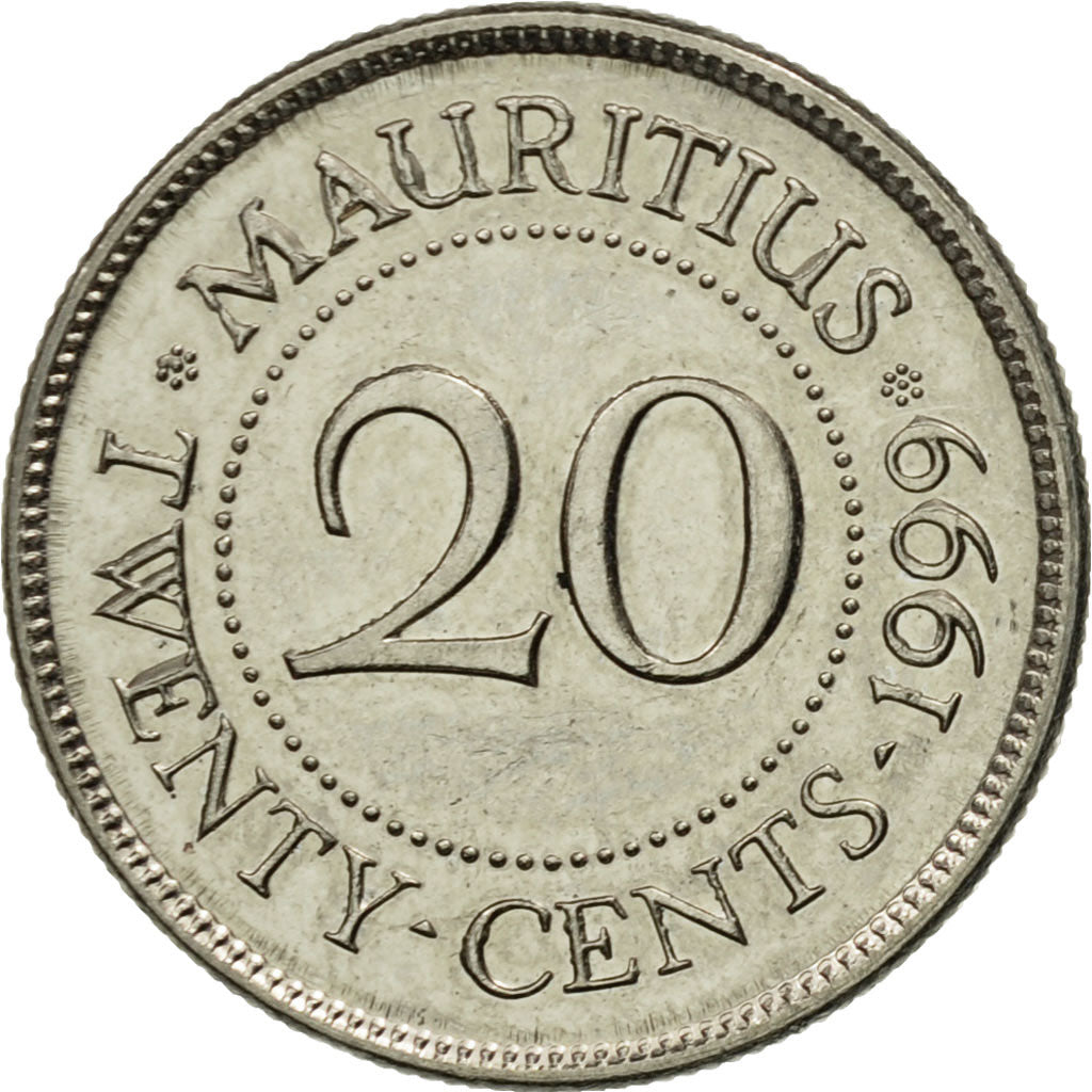 Monnaie, Mauritius, 20 Cents, 1999, TTB, Nickel plated steel, KM:53