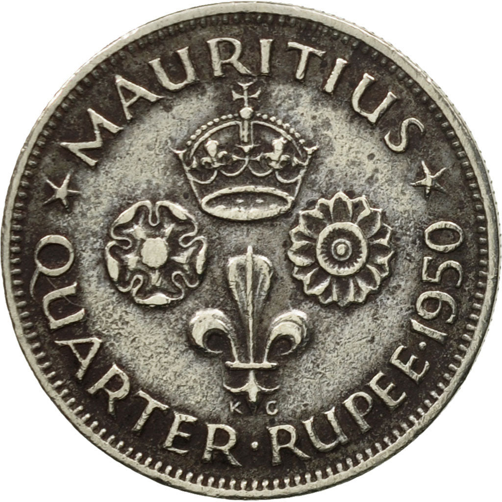 Moneda, Mauricio, George VI, 1/4 Rupee, 1950, BC+, Cobre - níquel, KM:27