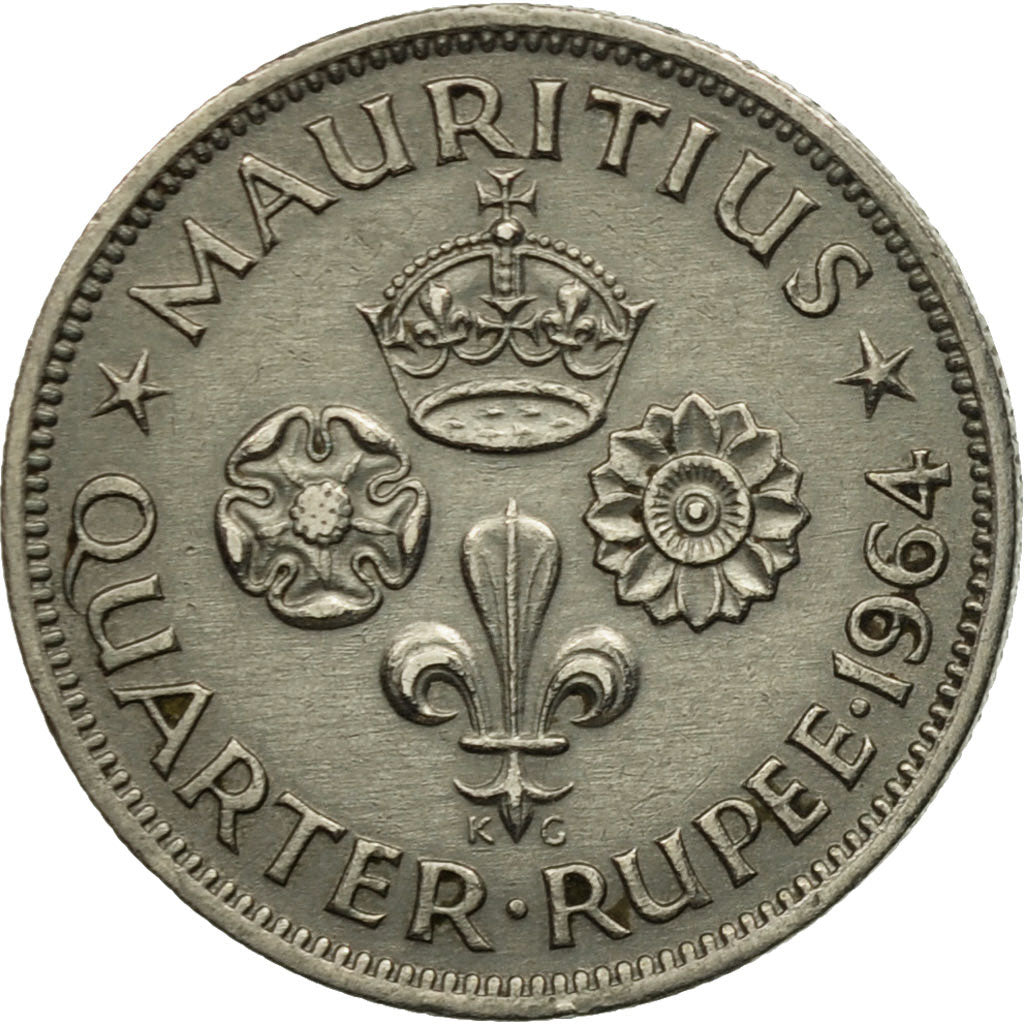 Coin, Mauritius, Elizabeth II, 1/4 Rupee, 1964, EF(40-45), Copper-nickel, KM:36