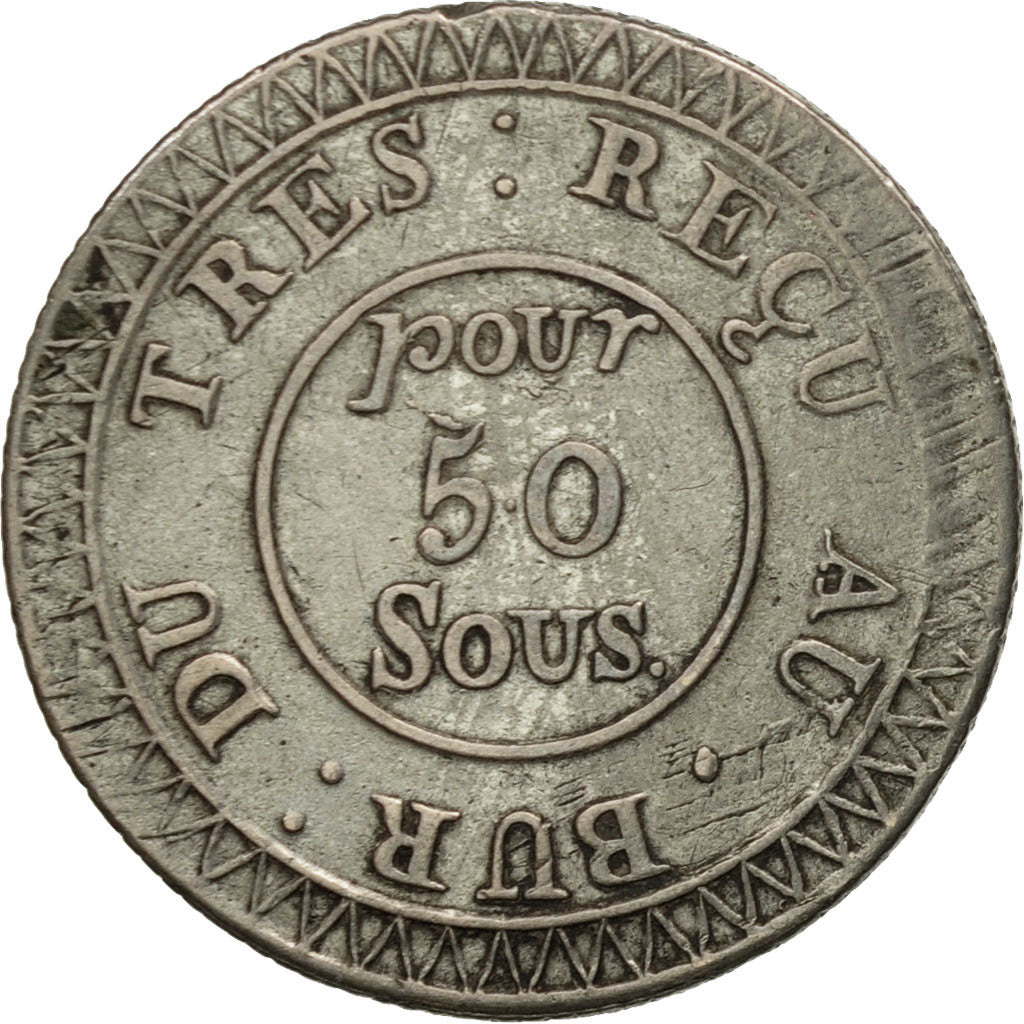 Moneda, Mauricio, 50 Sous, 1822, BC+, Plata, KM:2