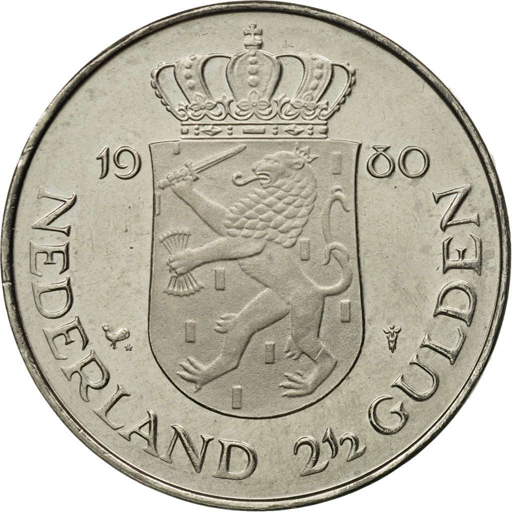 Münze, Niederlande, Beatrix, 2-1/2 Gulden, 1980, SS, Silber, KM:201a