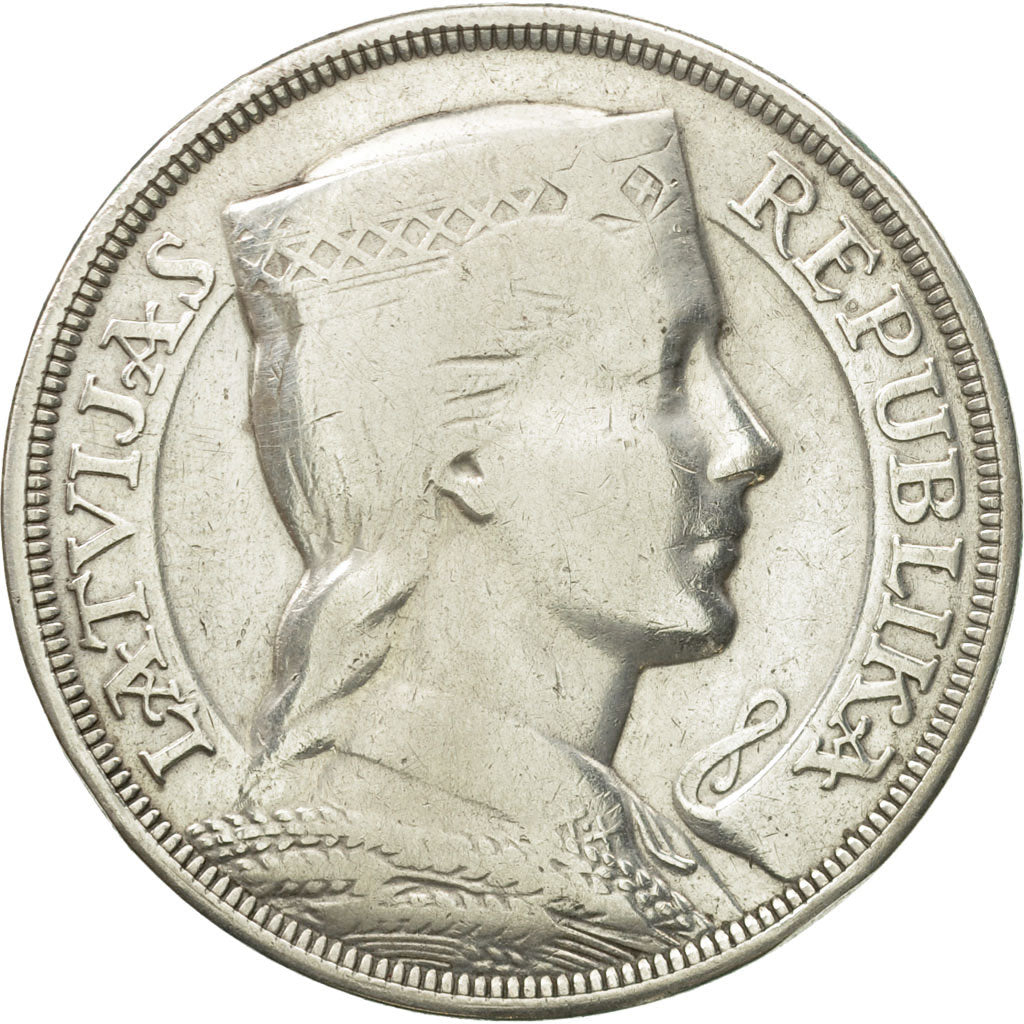 Moneda, Letonia, 5 Lati, 1929, MBC, Plata, KM:9