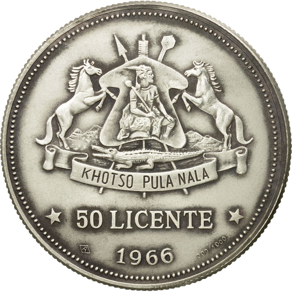 Münze, Lesotho, Moshoeshoe II, 50 Licente, Lisente, 1966, SS, Silber, KM:4.1