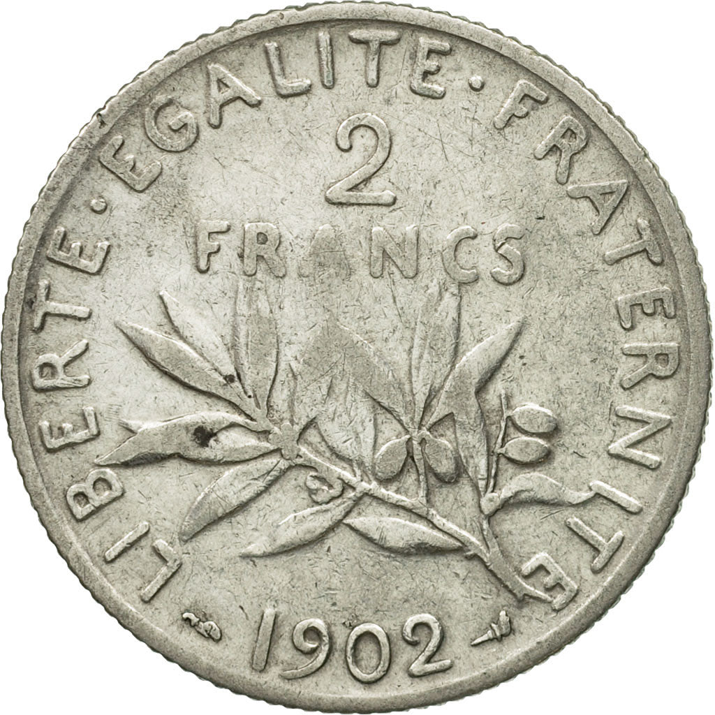 Moneta, Francia, Semeuse, 2 Francs, 1902, Paris, MB+, Argento, KM:845.1