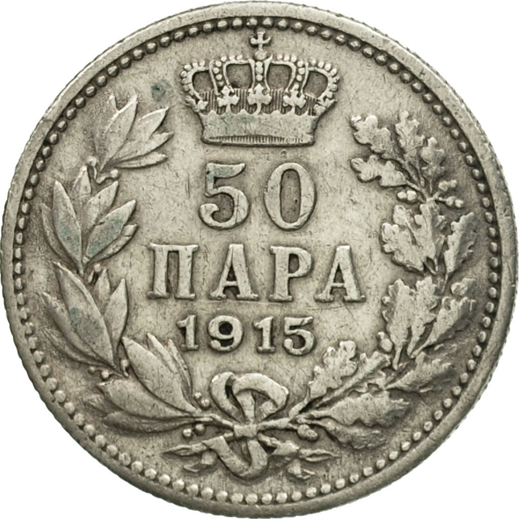 Moneta, Serbia, Peter I, 50 Para, 1915, BB+, Argento, KM:24.1