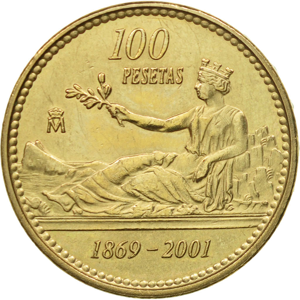 Moneta, Spagna, Juan Carlos I, 100 Pesetas, 2001, Madrid, BB, Alluminio-bronzo