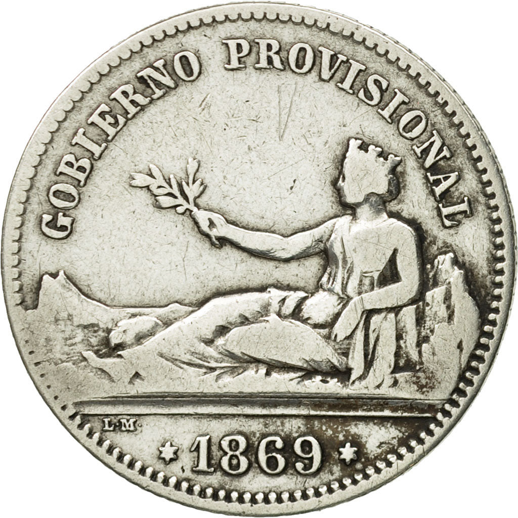 Moneda, España, Provisional Government, Peseta, 1869, Madrid, MBC, Plata