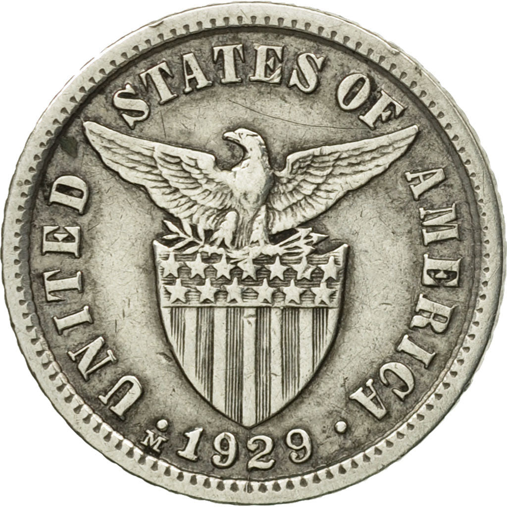 Moneda, Filipinas, 10 Centavos, 1929, BC+, Plata, KM:169