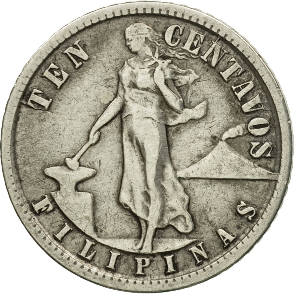 Moneda, Filipinas, 10 Centavos, 1929, BC+, Plata, KM:169